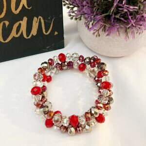 Red Silver Triple Layered Wrap Bracelet Fashion Jewelry